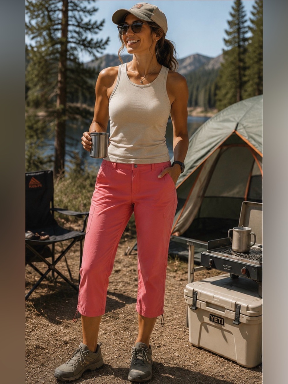 Columbia Omni-Shield Coral Cropped Hiking Pants Women’s Size 14 Adjustable Hem
